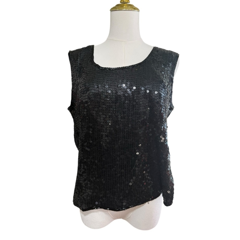 🔻Vintage Victoria Holley Black Sequin Silk Top – Size L - Picture 2 of 11